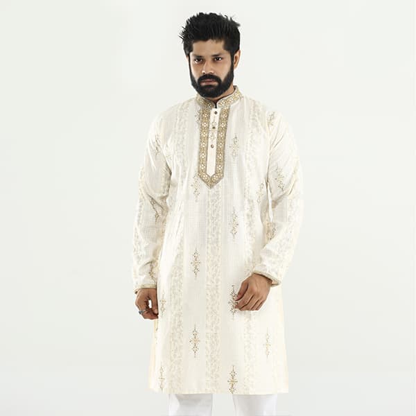 Premium Indian Embroidery Style Golden Panjabi for Men â Elegant Festive Wear, Luxurious Golden Fabric, Traditional Indian Design, Comfortable Fit, Perfect for Weddings, Parties & Cultural Events â Stylish Menâs Ethnic Outfit thumbnail