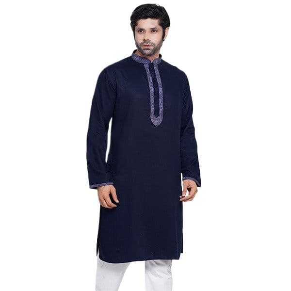 Soft Linen Fabric Blue Panjabi for Men | Premium Quality Comfortable Ethnic Kurta | Lightweight Breathable Summer Wear | Stylish Traditional Outfit for Eid, Wedding & Festive Occasions | Modern Fit Classic Design Panjabi for Smart & Elegant Look thumbnail