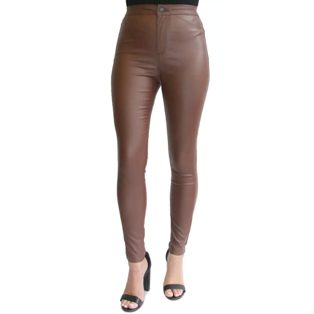 Leather pants for women stylish | Chocolate colous womens pants | High quality narrow pants for ladies thumbnail