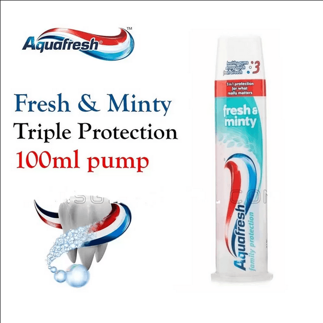 Aquafresh 3 in 1 Fresh & Minty Toothpaste Pump 100ml-UK