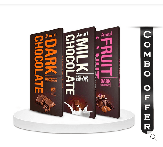 Combo of Amul Dark, Milk, Fruit N Nut Chocolate - 150 gm pack of 3