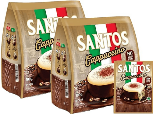 Santos Cappuccino (Pack of 2) - Premix Instant Coffee - No Added Sugar - with Choco Granule - 2x 20 Sachets x 15g (Total 40 sachets)