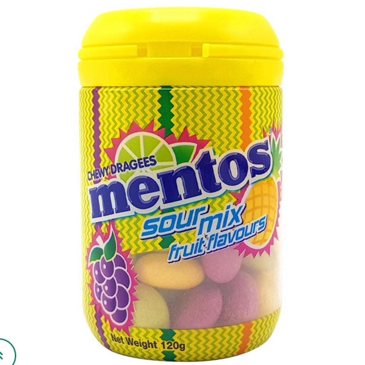Mentos Sour Mix Fruit Flavours Chewy Dragees Bottle 120g