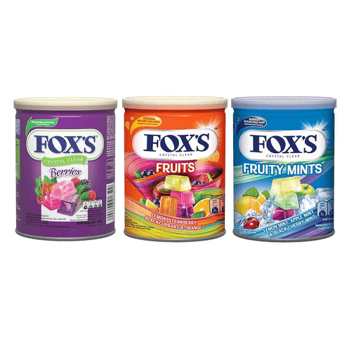 Fox's Crystal Clear Assorted Fruit Flavours 3 X 180g Berries,Fruit,Fruity Mints Tin Pack-3