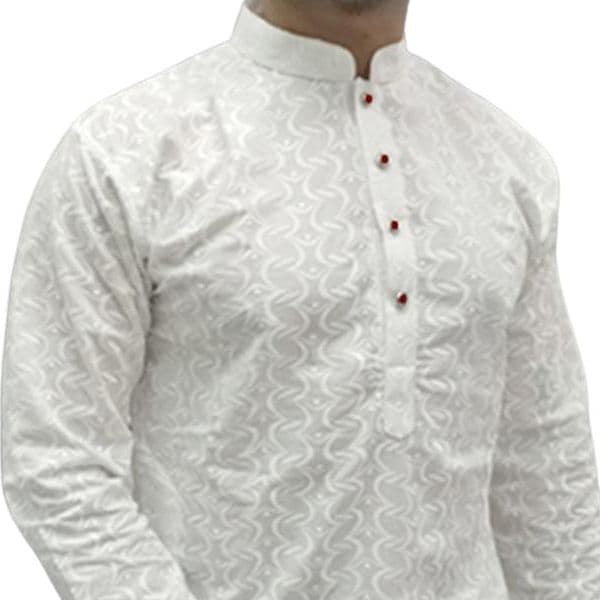 White panjabi for men high quality | White indian panjabi for men low price | Indian chicken fabrics panjabi for men new collection 2026 thumbnail