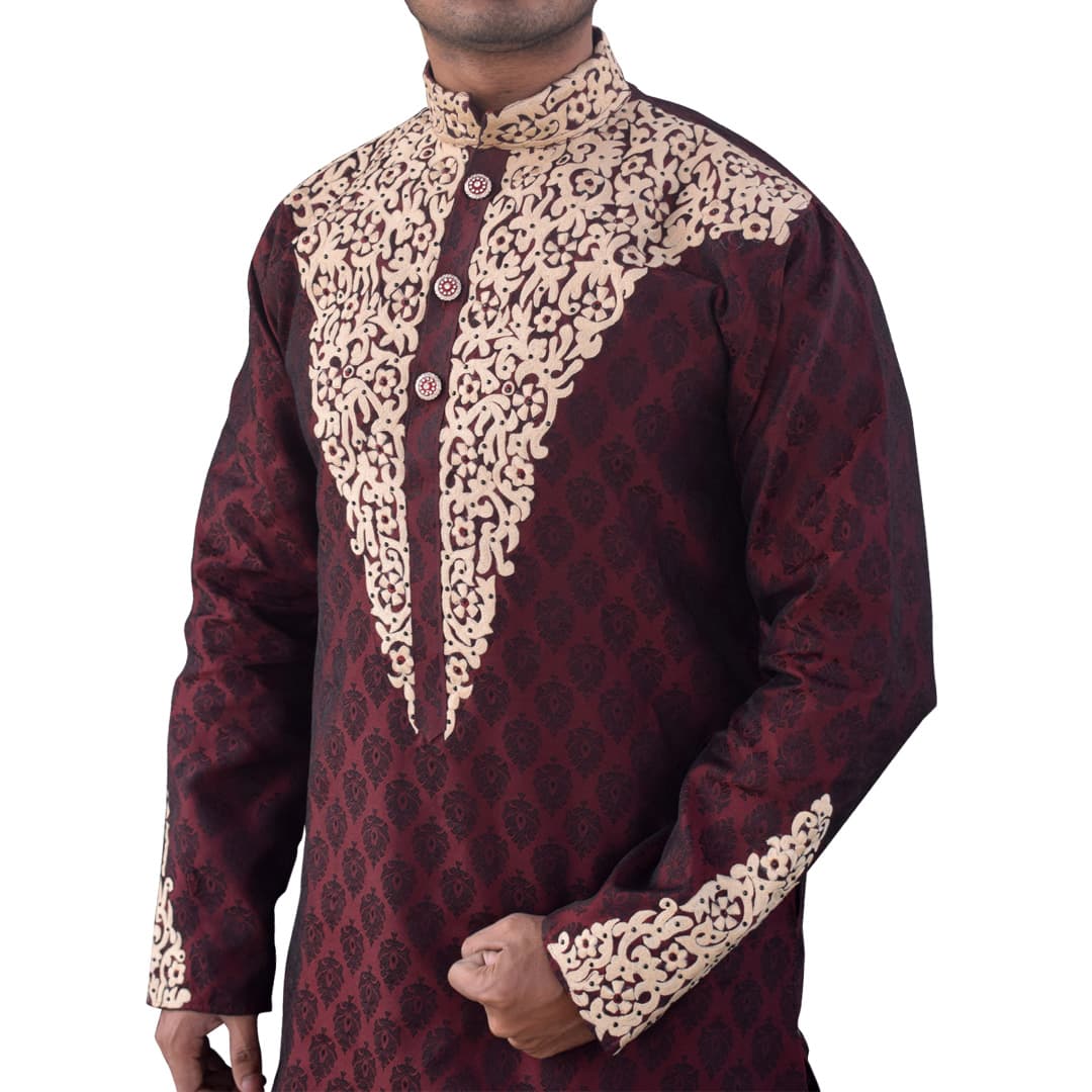 Indian katan panjabi for men new collection 2024 stylish | Indian wedding panjabi for men maroon color - Party dress for men