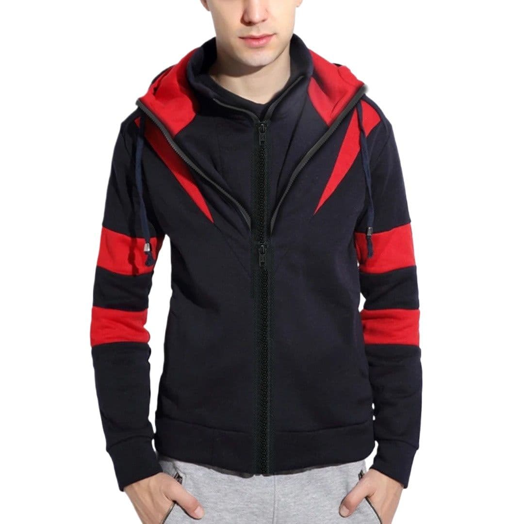 Premium double part hoodie for men black and red | High quality hoodie for men new collection 2025 | Black hoodie jacket for men thumbnail