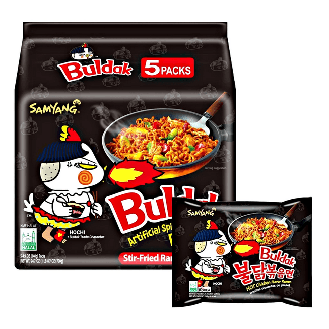 Buldak Hot Chicken Flavour Noodles (Pack of 5x140g) 700g(Korean)