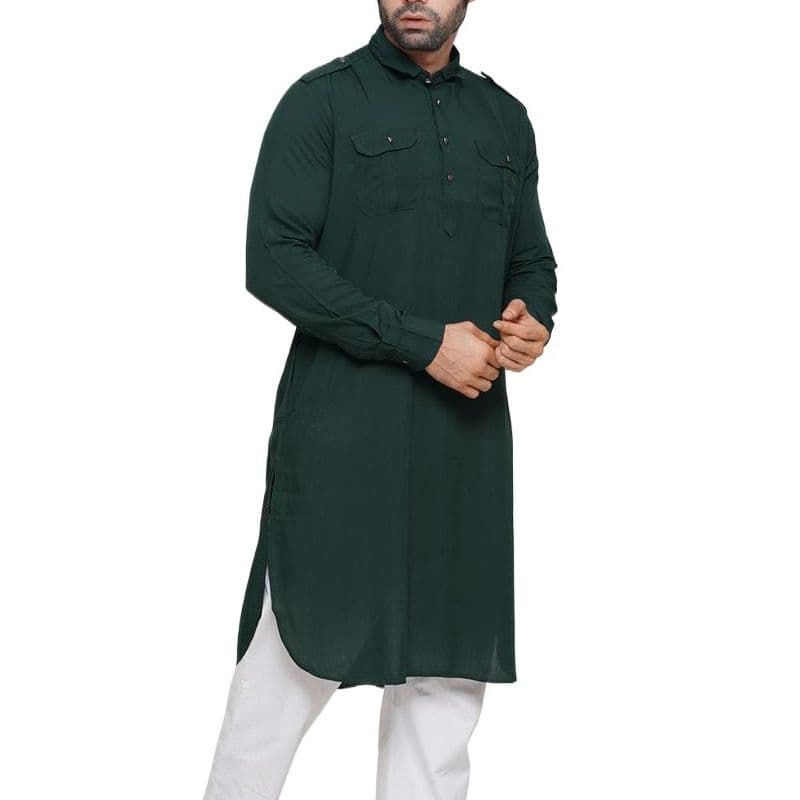 Deep green kabli panjabi for men | Kabli panjabi new collection fro men 2024 eid | Olive kabli panjabi for men brand thumbnail