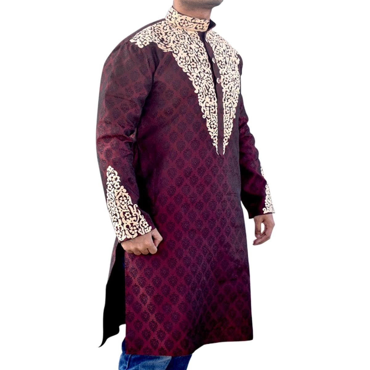 Indian katan panjabi for men new collection 2024 stylish | Indian wedding panjabi for men maroon color - Party dress for men thumbnail
