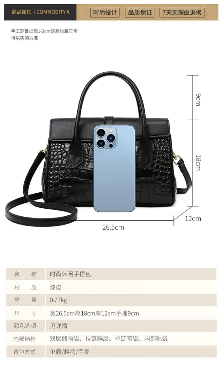 Casual Tote Luxury Leather Handbags Purse Women Bag(BLACK) thumbnail
